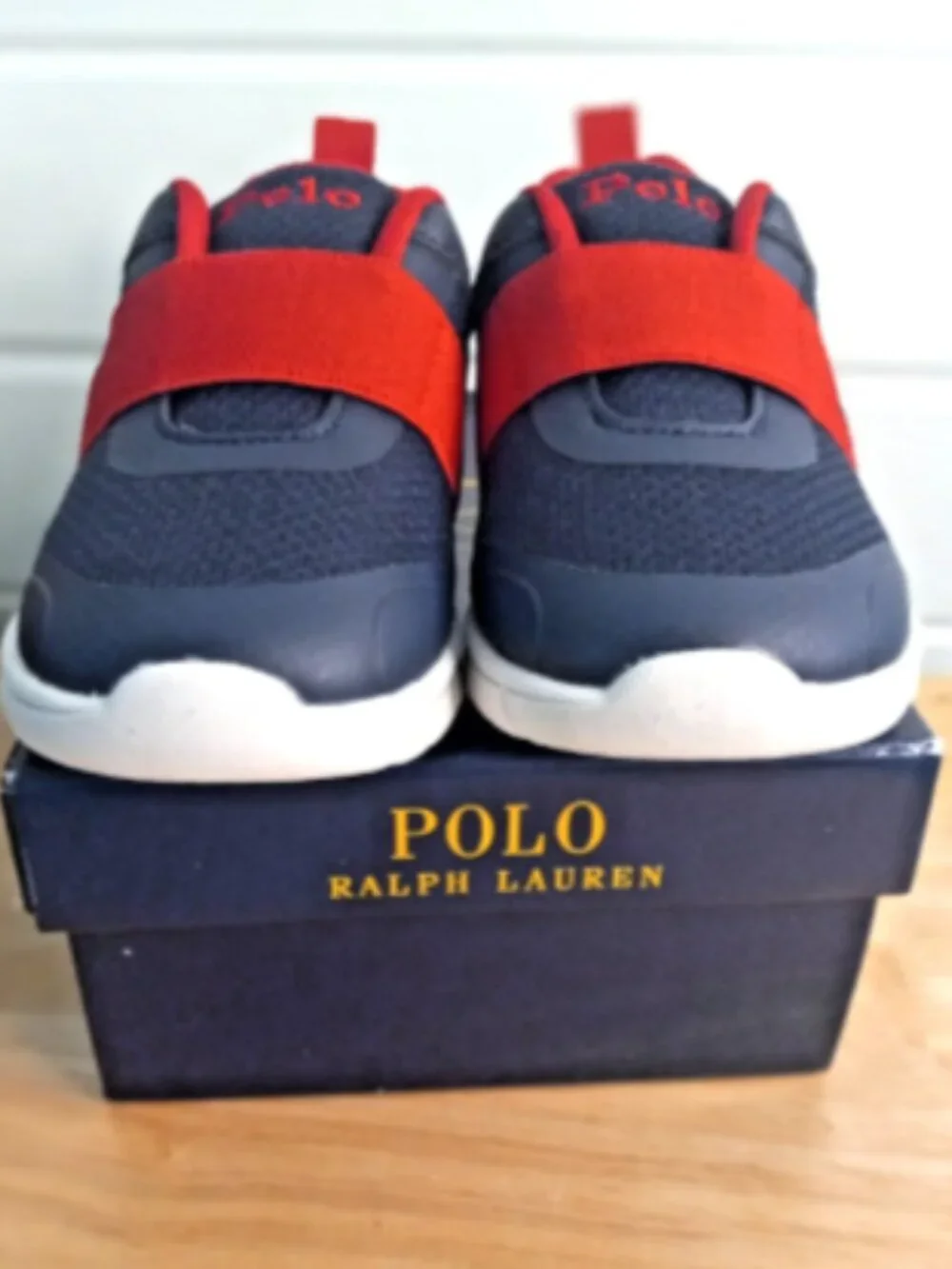 Polo Ralph Lauren Barnes III Toddler 6 Navy Red Slip On Sneakers Shoes NIB